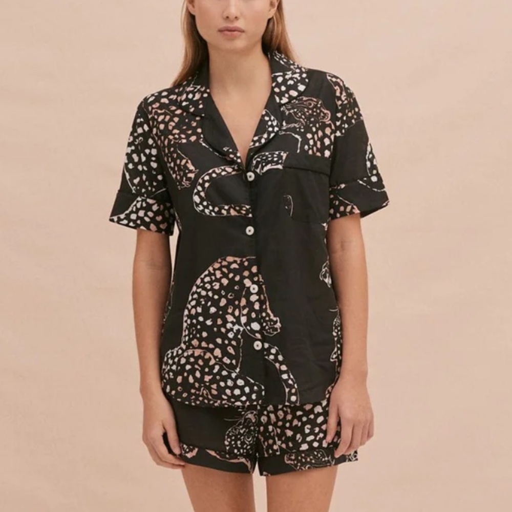 Leopard Print Black Pajama Set